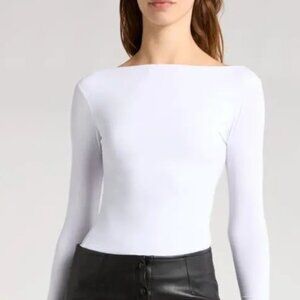 NWT Leith Boat Neck Long Sleeve Top White Women's Medium